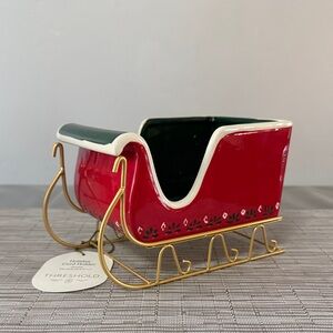 Christmas Threshold Holiday Ceramic Card Holder Festive Red and Gold Sleigh.